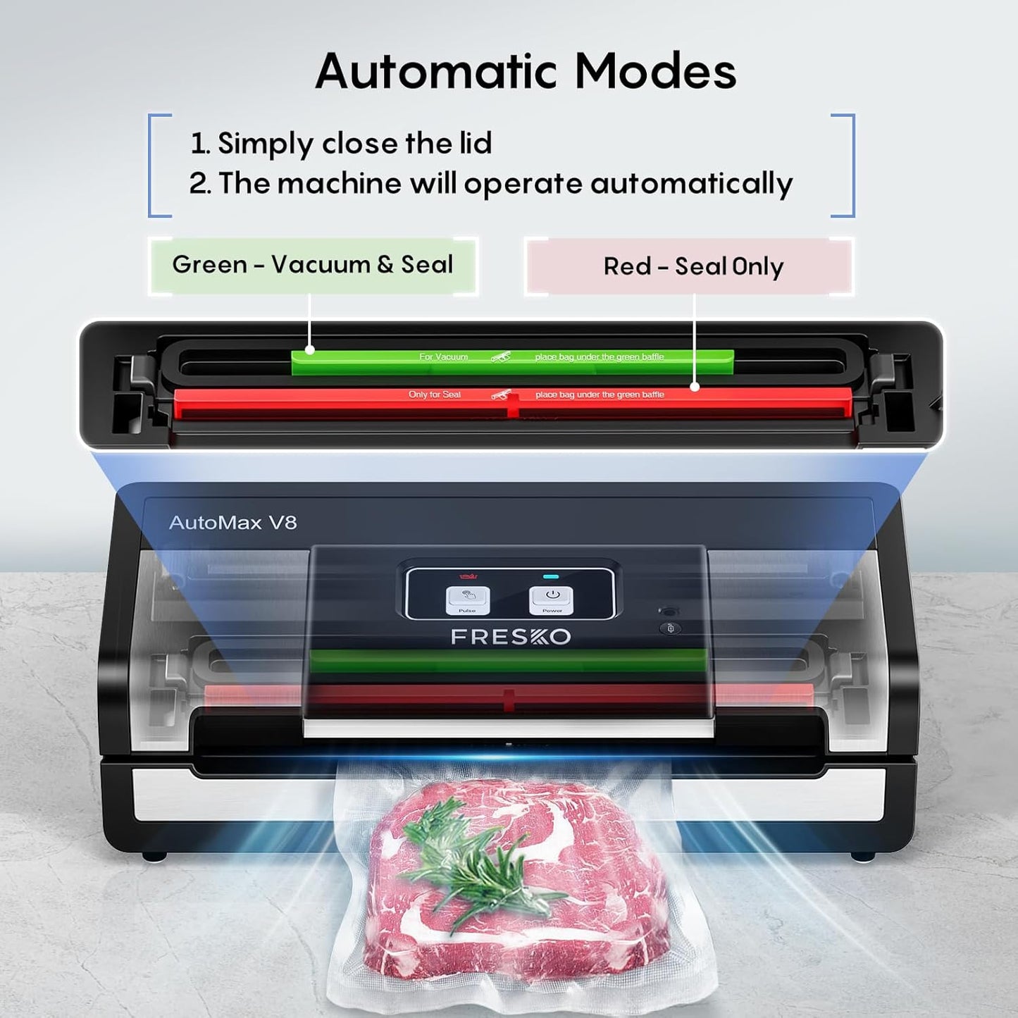 Fully Automatic Vacuum Sealer, 95Kpa Powerful Food Vacuum Sealer Machine, Auto Dry-Wet Detection | Bag Cutter | 2 Rolls Bags & 100 Pcs Precut Bags | Effortless Operation, Silver - Black