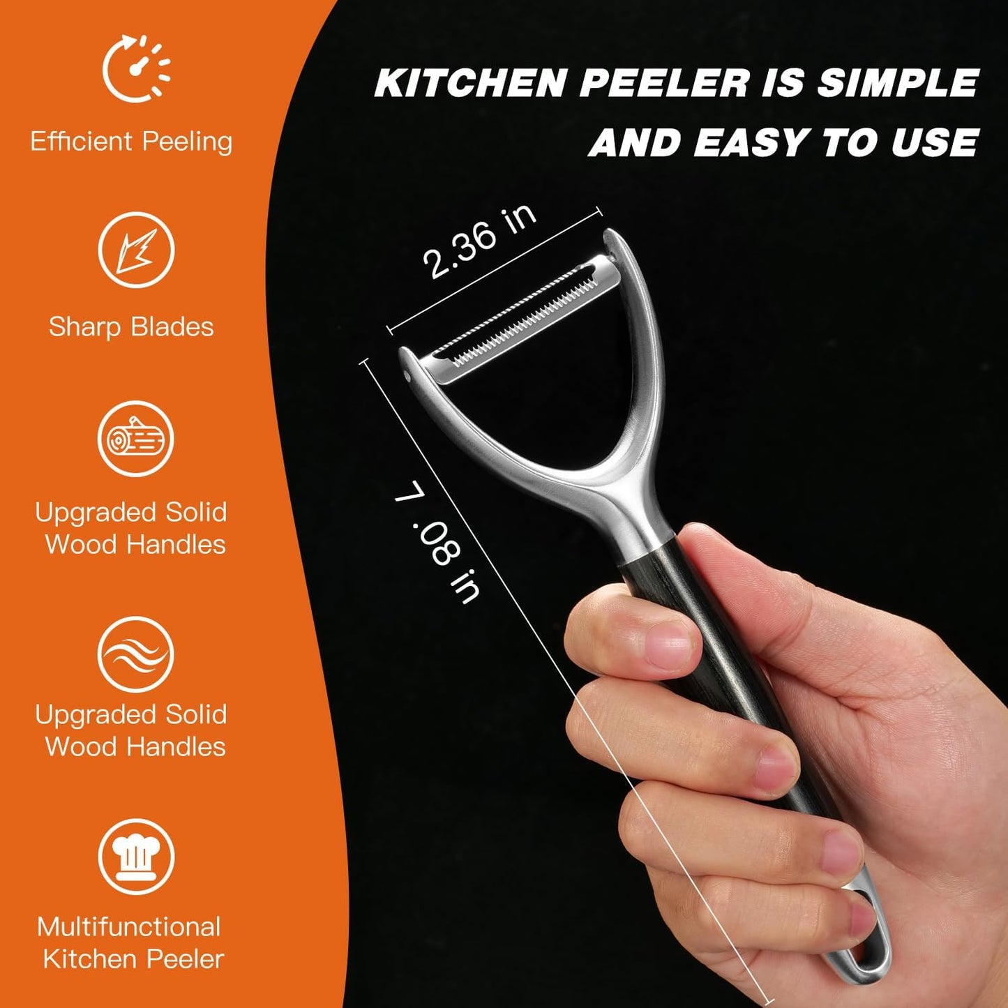 304 Stainless Steel Multi-Function Kitchen Peeler - With Solid Wood Handle, Sharp Durable Blade, Effortlessly Peels Vegetables and Fruits, Essential Kitchen Tool（ Type Y ）