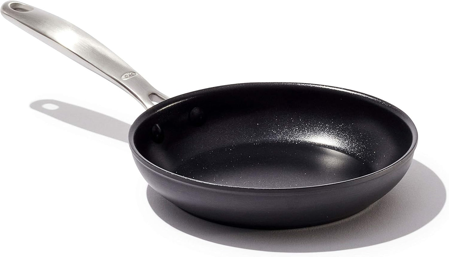 OXO Enhanced 8" Frying Pan Skillet, PFAS-Free Ceramic Nonstick, Durable Hard Anodized Cookware, Scratch Resistant, Stainless Steel Handle, Good Grips, Dishwasher Safe, Oven safe, Black