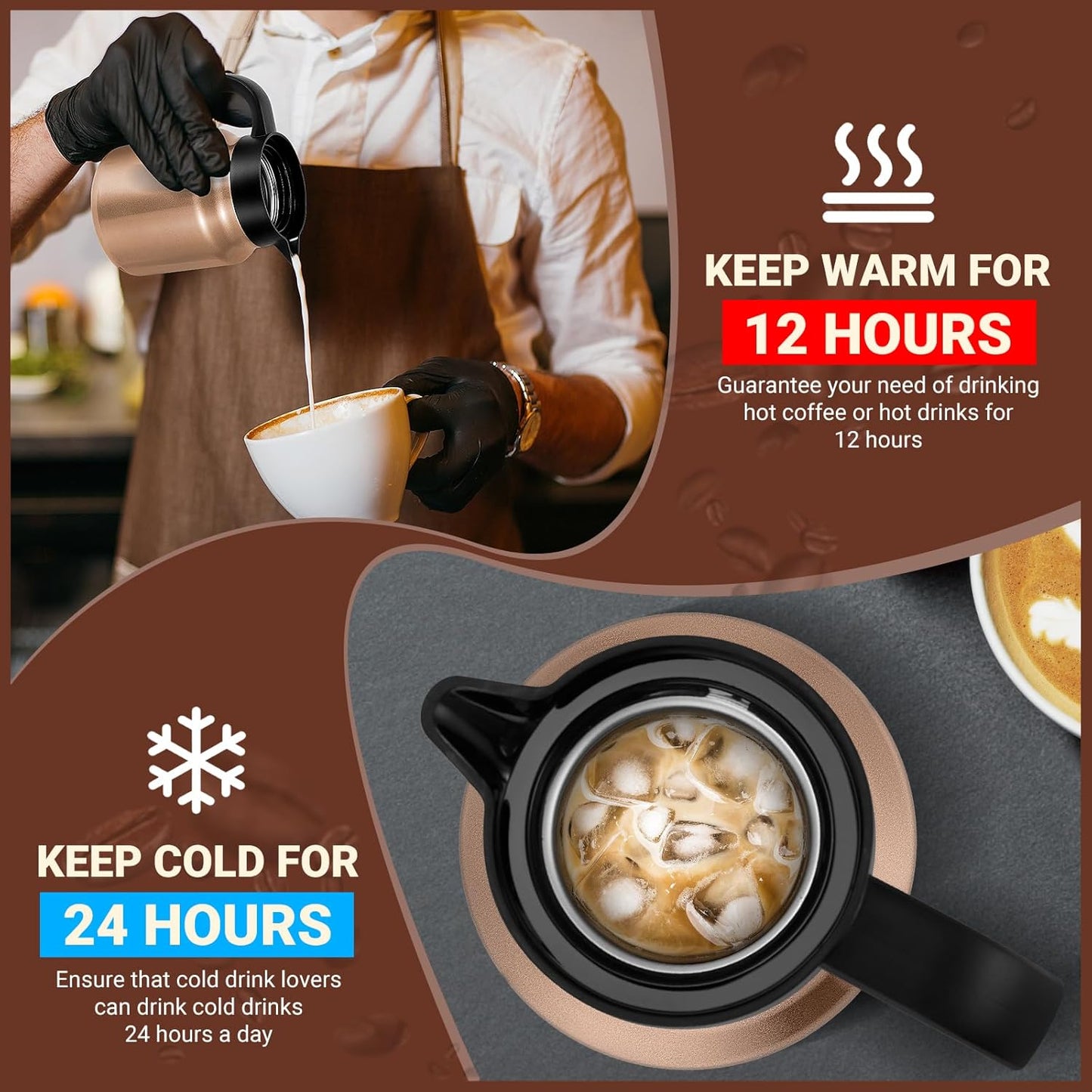 34Oz Thermal Coffee Carafes For Keeping Hot/Cold, Stainless Steel Coffee Carafe, Dustproof Insulated Water Carafe for Party/Home,Copper