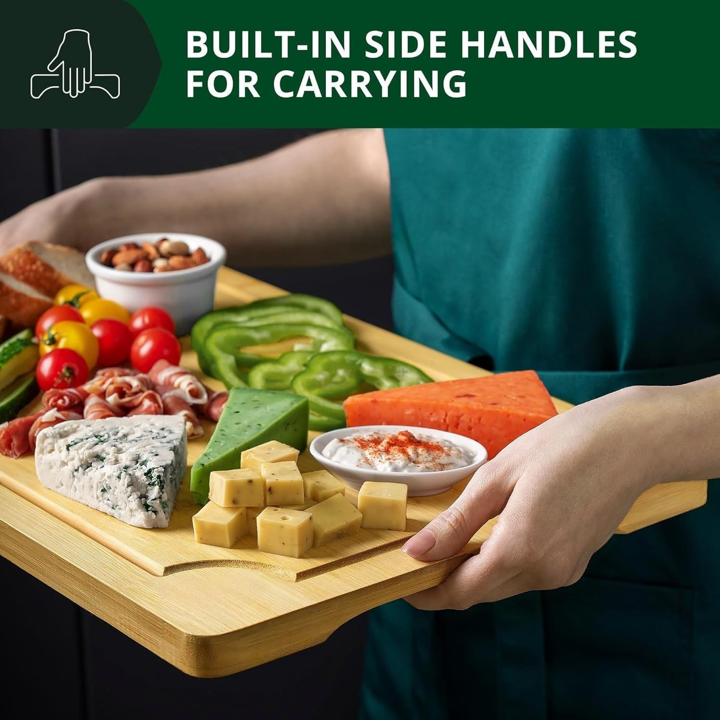 Bamboo Cutting Board Set 3 Piece Large Wood Chopping Boards With Juice Grooves for Meat Vegetables Fruits & Charcuterie Durable Kitchen Serving Boards