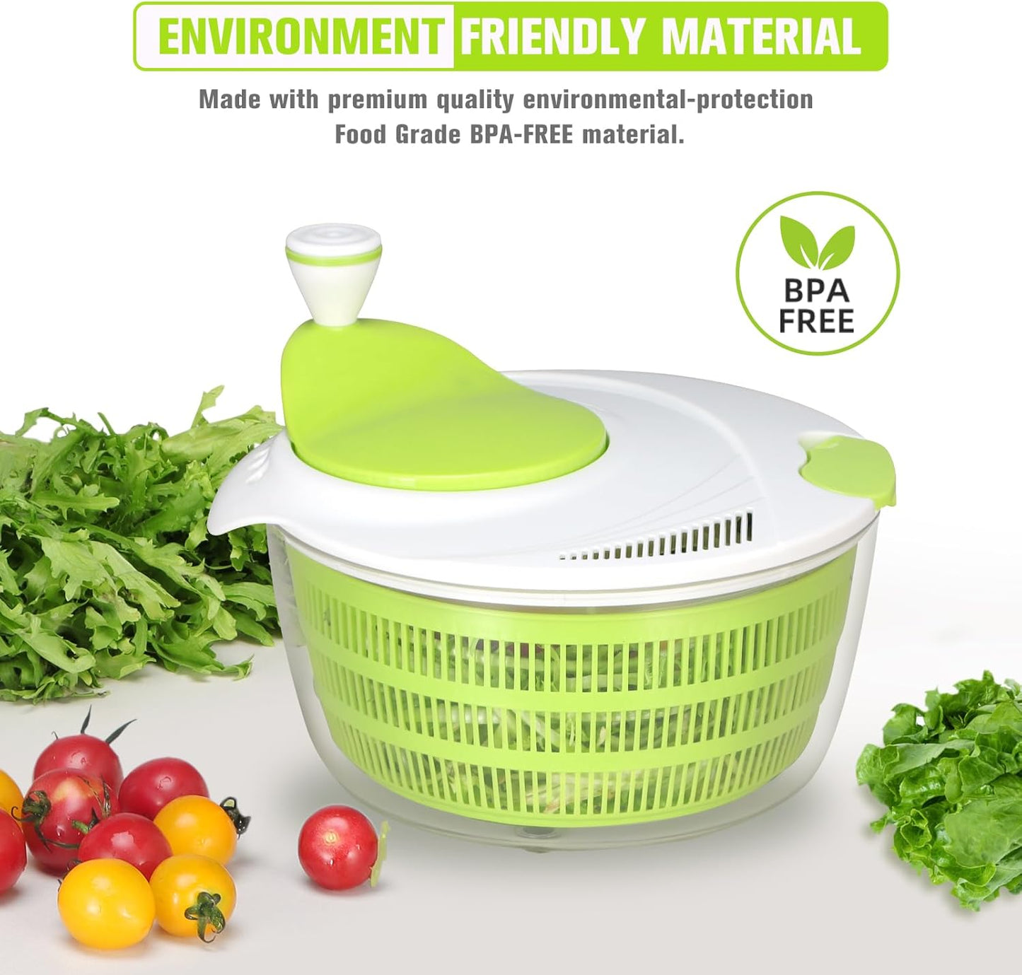 Smile mom Salad Spinner Large Lettuce Spinner Kitchen Gadgets, Large Salad Spinner Vegetable Washer, High Efficiency for Home Kitchen Washing & Drying Leafy Vegetables With Rotary Handle 4.2Qt Green