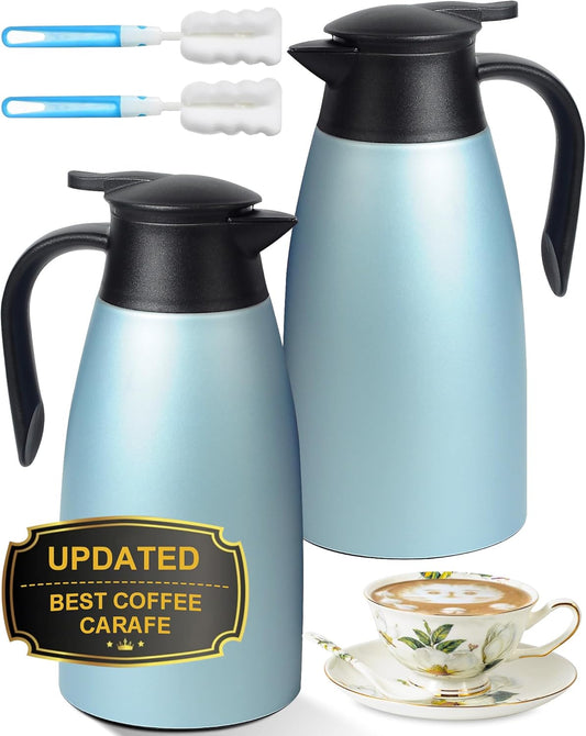 70 OZ Updated Thermal Coffee Carafe for keeping hot, 2 PCS Carafes for hot liquid, Insulated Coffee Carafe Stainless Steel Vacuum Thermal Pot for Coffee, Hot Water,Keep Hot 12 Hours (Blue+Blue)
