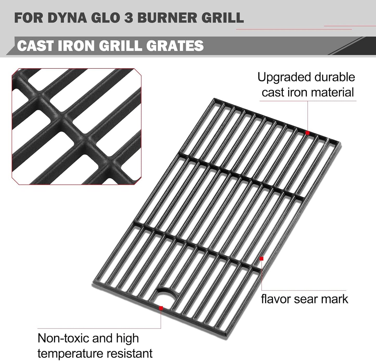 DGB390SNP-D Grill Grates Parts for Dyna Glo Grill Replacement Parts DGB390SNP DGB390BNP-D Cooking Grates Dyna Glo 3 Burner Gas Grill Parts 104-13002 Grill Grates DGB390CNP Cast Iron Grid Grate 17.6 in