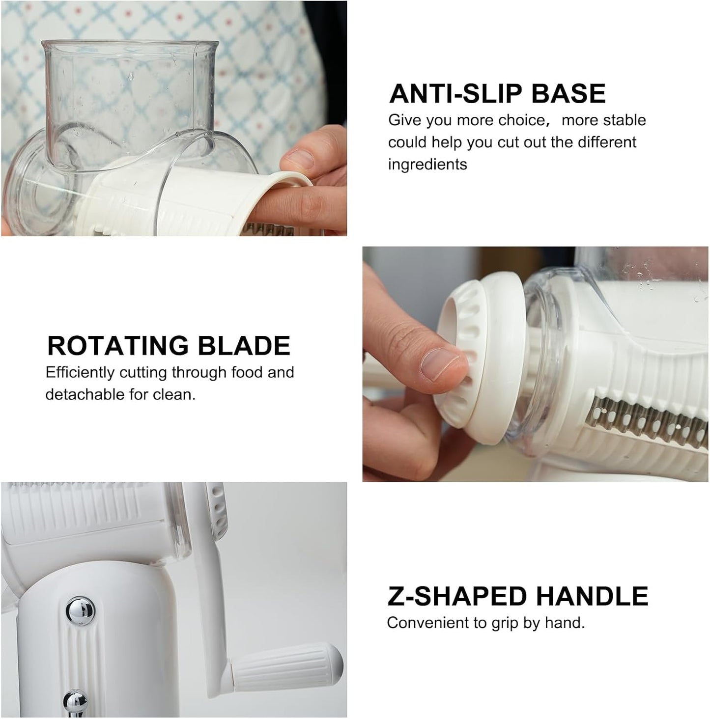 ZHANG XIAO QUAN SINCE 1628 5-in-1 Interchangeable Blades Rotary Cheese Grater Hand Crank, Cheese Shredder Mandoline Vegetable Julienne Slicer Cutter Nut Chopper with Anti-Slip Base, Blade Storage