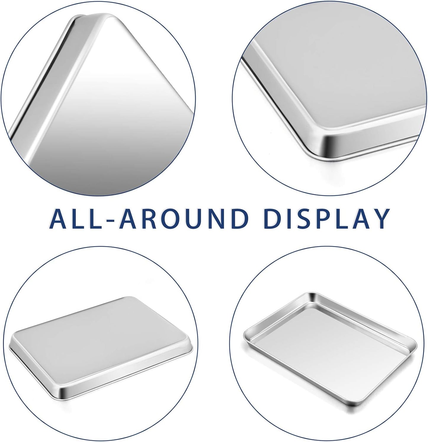 P&P CHEF 12.5 Inch Baking Cookie Sheet, Oven Pan Tray Stainless Steel Sheet Pan for Kitchen, Oven Bakeware for Multi Uses, Shiny Look & Dishwasher Safe, Healthy & Heavy Duty, 4Pcs