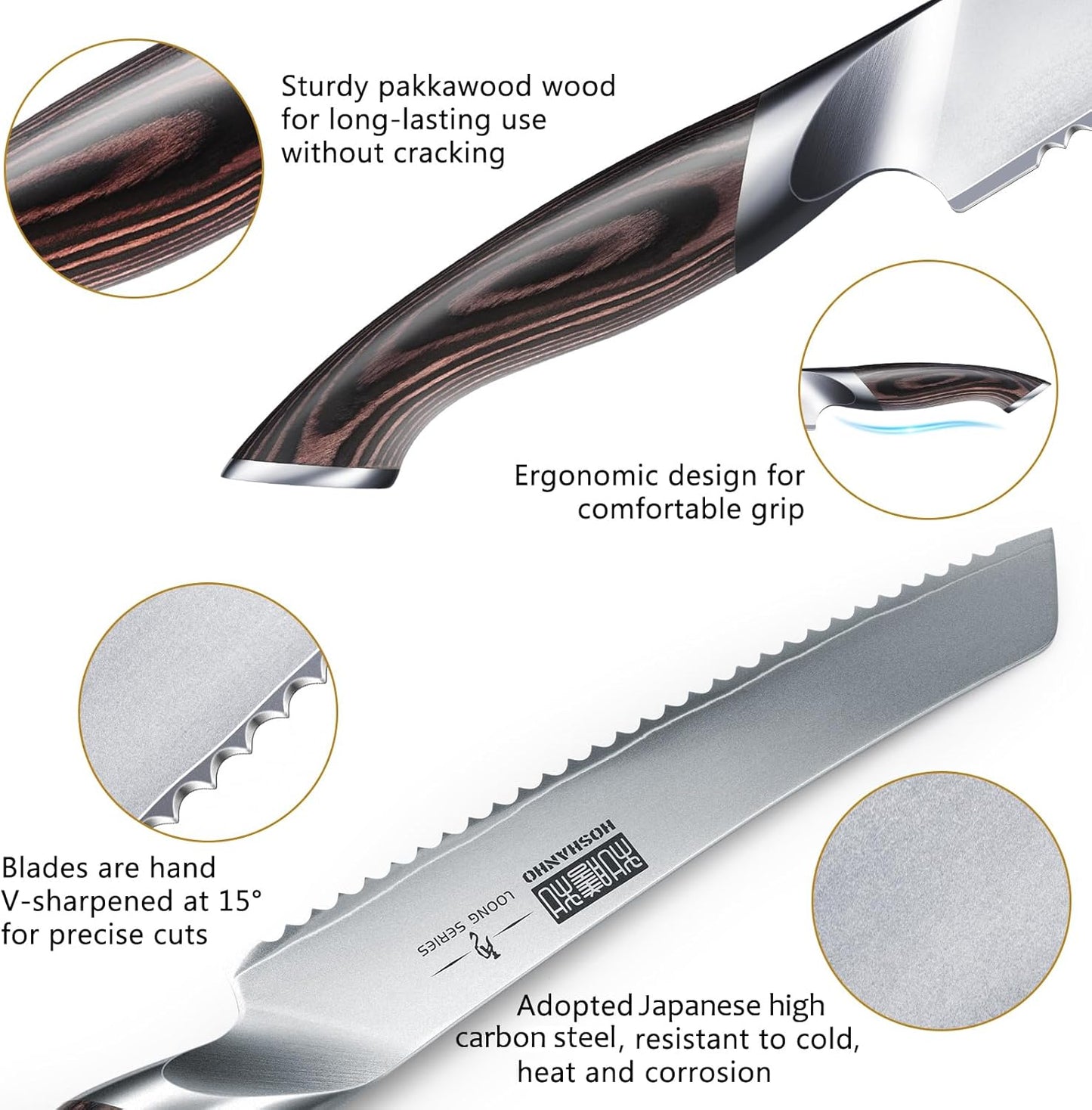Bread Knife 8 inch, Japanese High Carbon Stainless Steel Serrated Bread Knife, Professional Bread Cutting Knife for Homemade Bread
