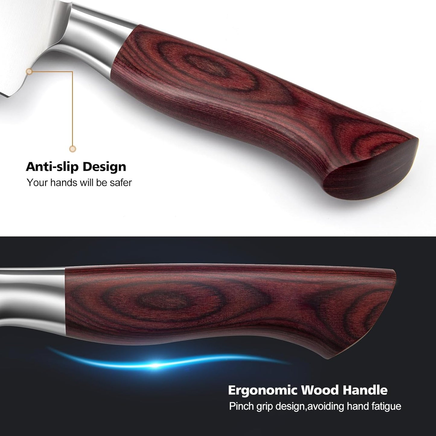 Kitchen Knife Set with Block 18-Piece, Super Sharp High Carbon Stainless Steel Chef Knife Set, Professional Cutlery Knife Set with Sharpener