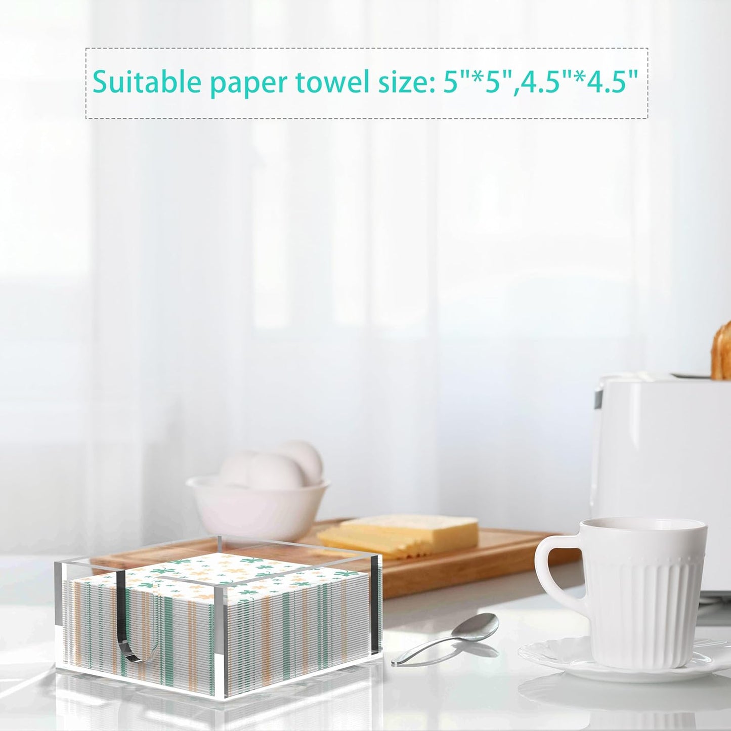 Rubtlamp 1Pcs Acrylic Cocktail Napkin Holder - 0.27Inch Thickness Bathroom Napkins Holder - Square Tissue Dispenser - Luncheon Napkins Holder for Table and Kitchen (Clear, 5.5”X5.5”X2.5”)