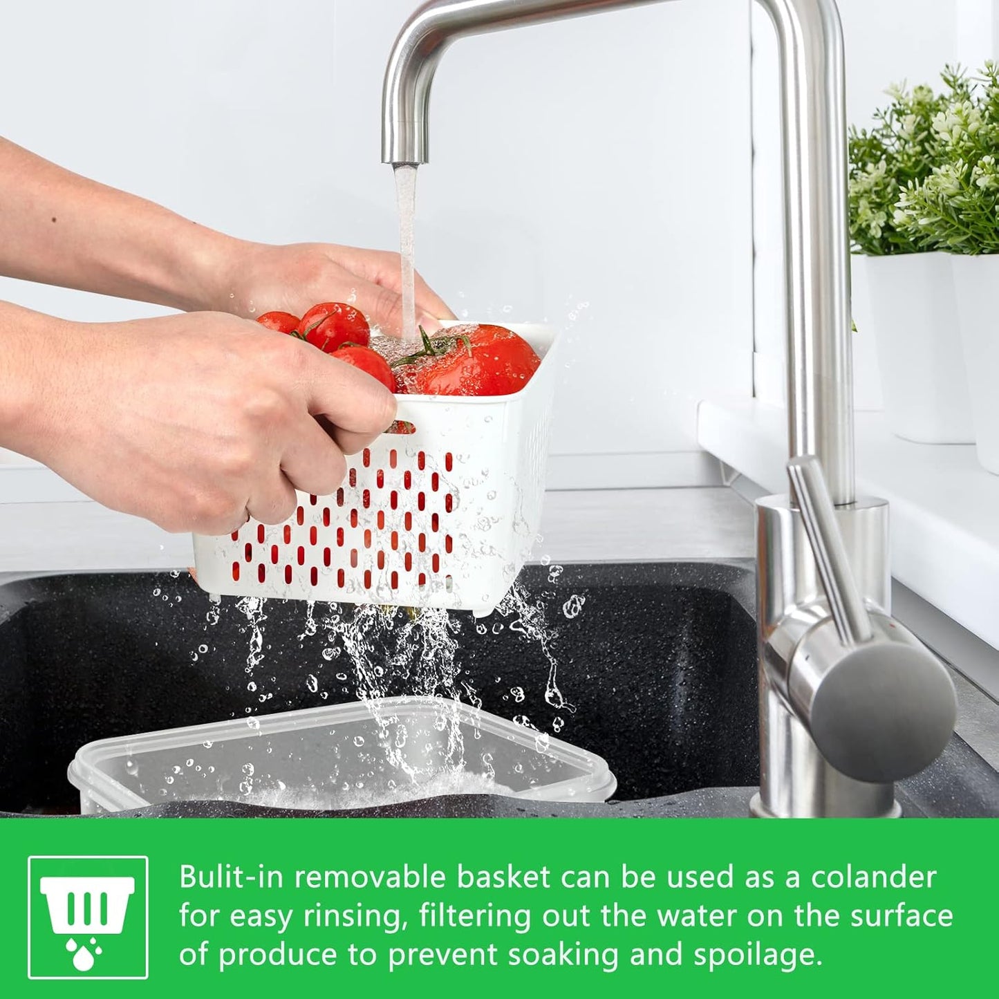 5 Pack Fruit Storage Containers for Fridge, Produce Saver Vegetable Container with Drain Colanders - Refrigerator Organizer for Lettuce Keepers Berry Container