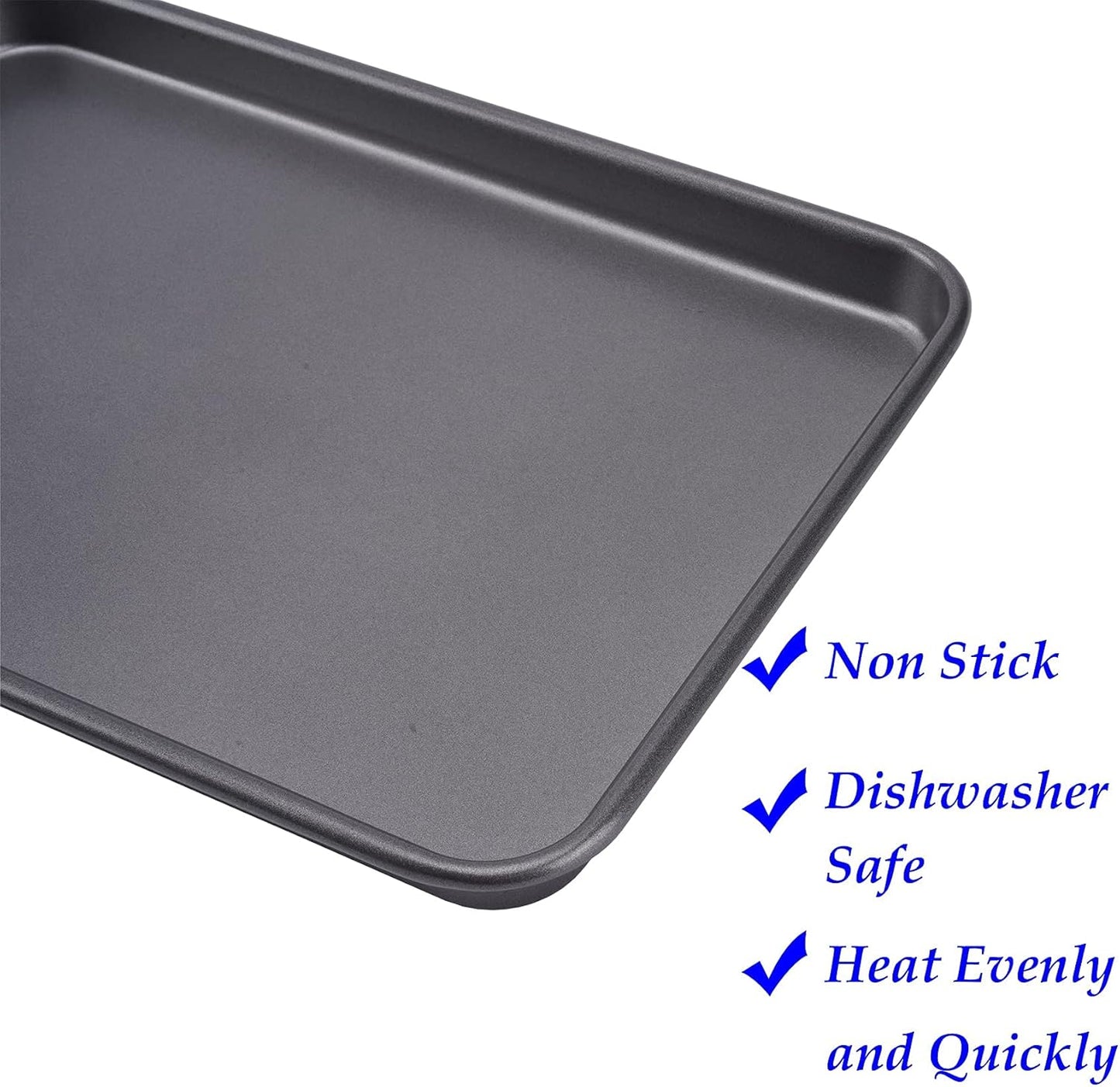Thicken 1/4 Quarter Cookie Baking Sheet Pan 13.58 x 9.84Inch (Inner 12.8x9.06) Non-Stick Carbon Steel Bakeware 2 Pack