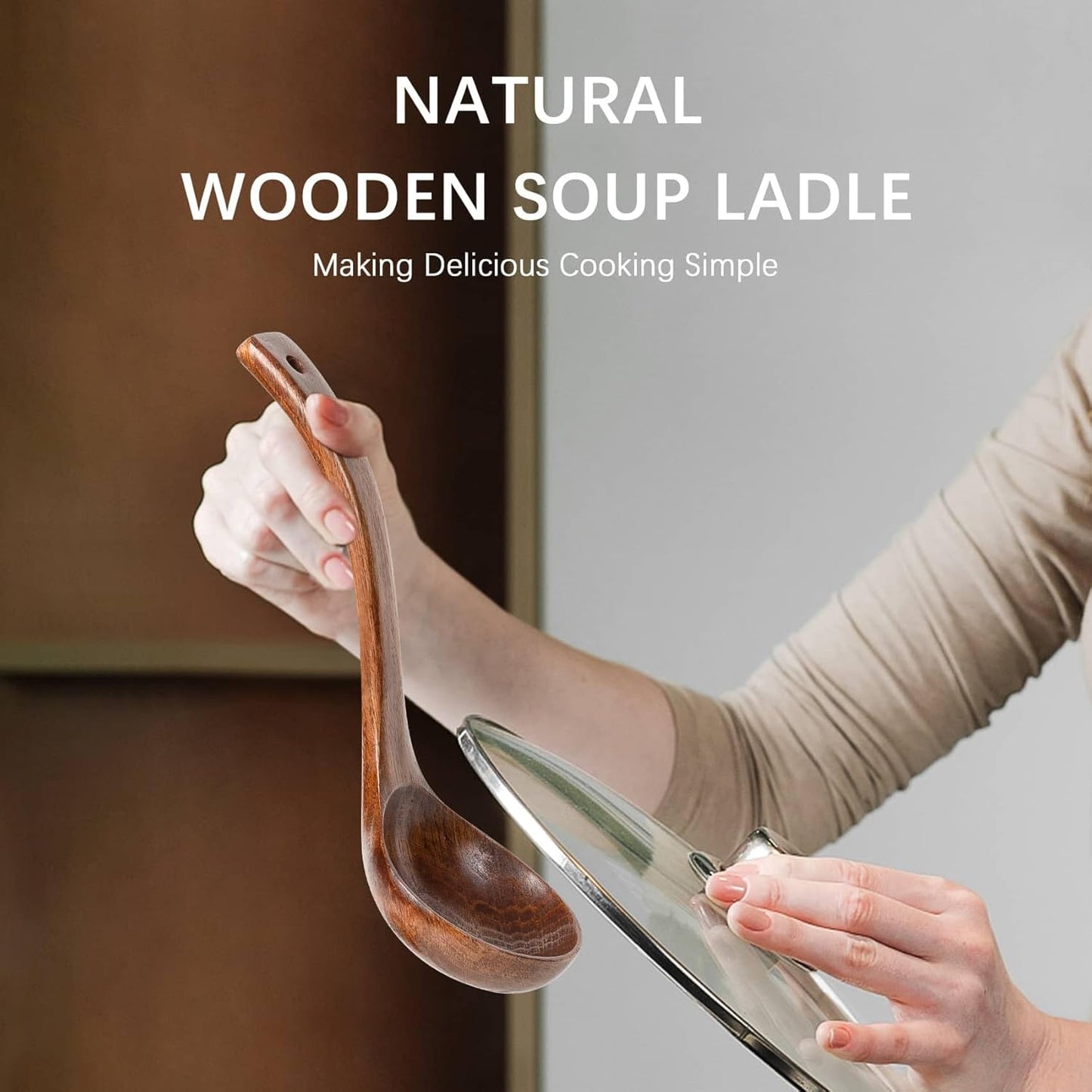 Wooden Soup Ladle, 10.8" Handle, 3.0 fl oz Large Scoop Utensil for Serving & Cooking, Hardwood Wooden Ladle – Wood Spoon for Soup Natural and Sustainable