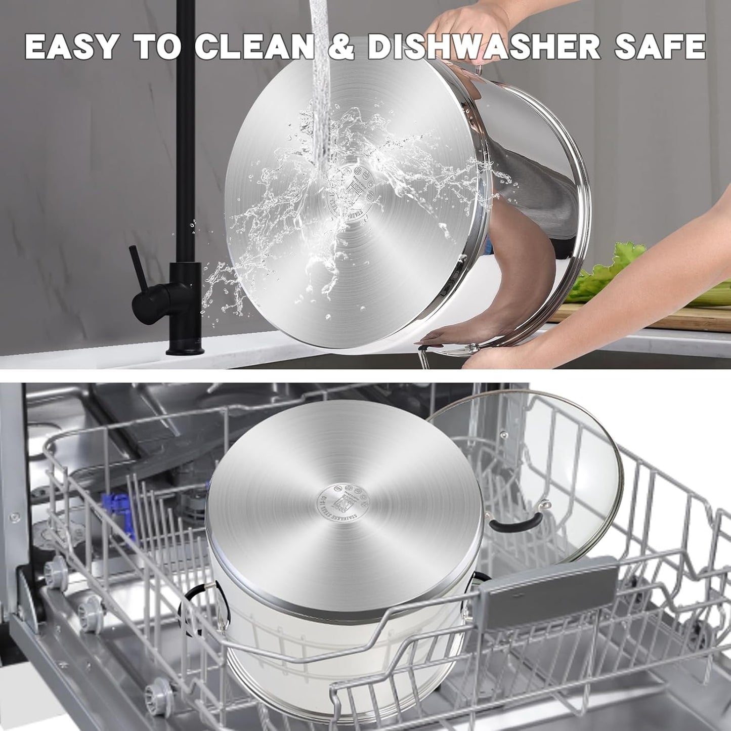 Cook N Home Stockpot Sauce Pot Induction Pot With Lid Professional Stainless Steel 12 Quart, Dishwasher Safe With Stay-Cool Handles, Silver