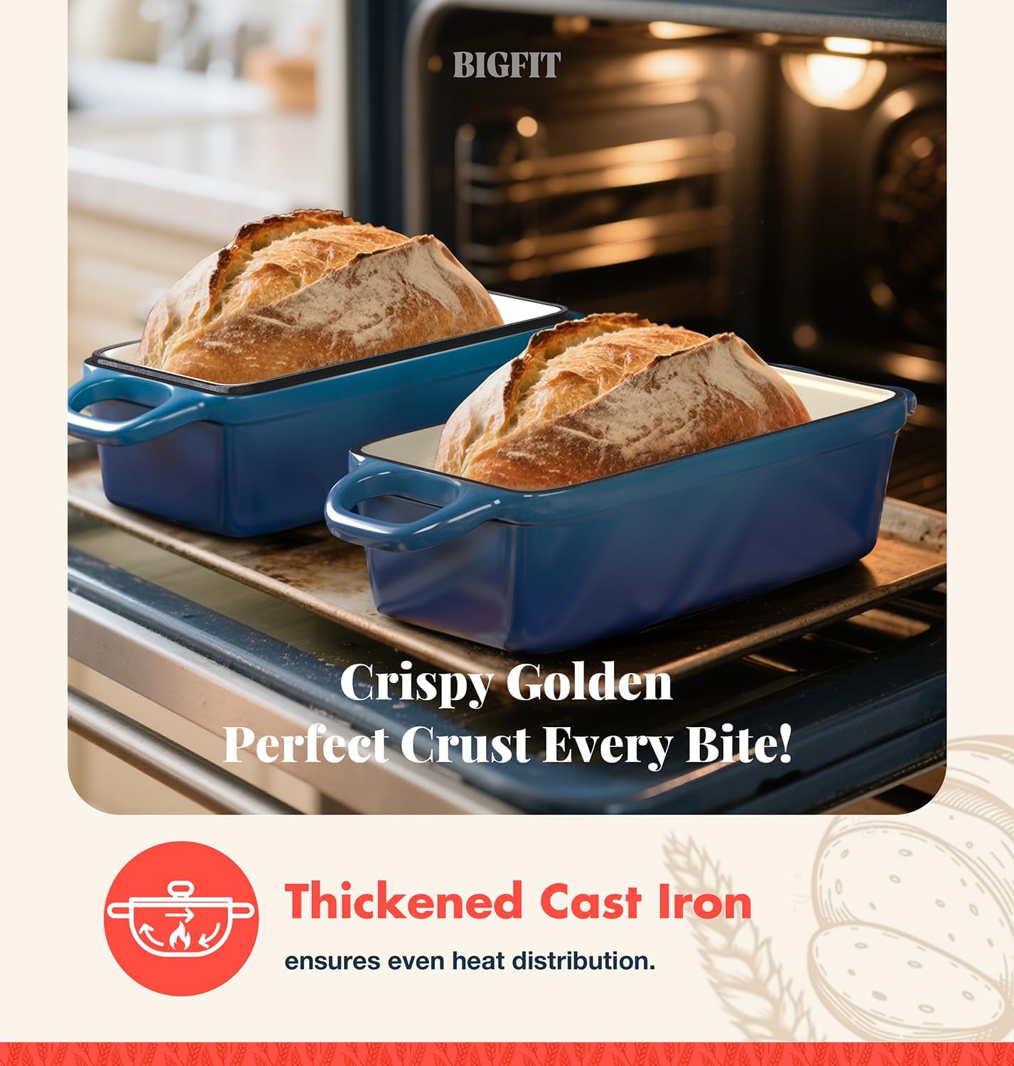 2 IN 1 Cast Iron Bread Loaf Pan with Lid, 3.4QT 9x5 Inch Dutch Oven for Bread Baking, Even Heating Bread Oven, Enameled Bread Pan for Homemade Sourdough Bread Baking & Versatile Cooking, Blue