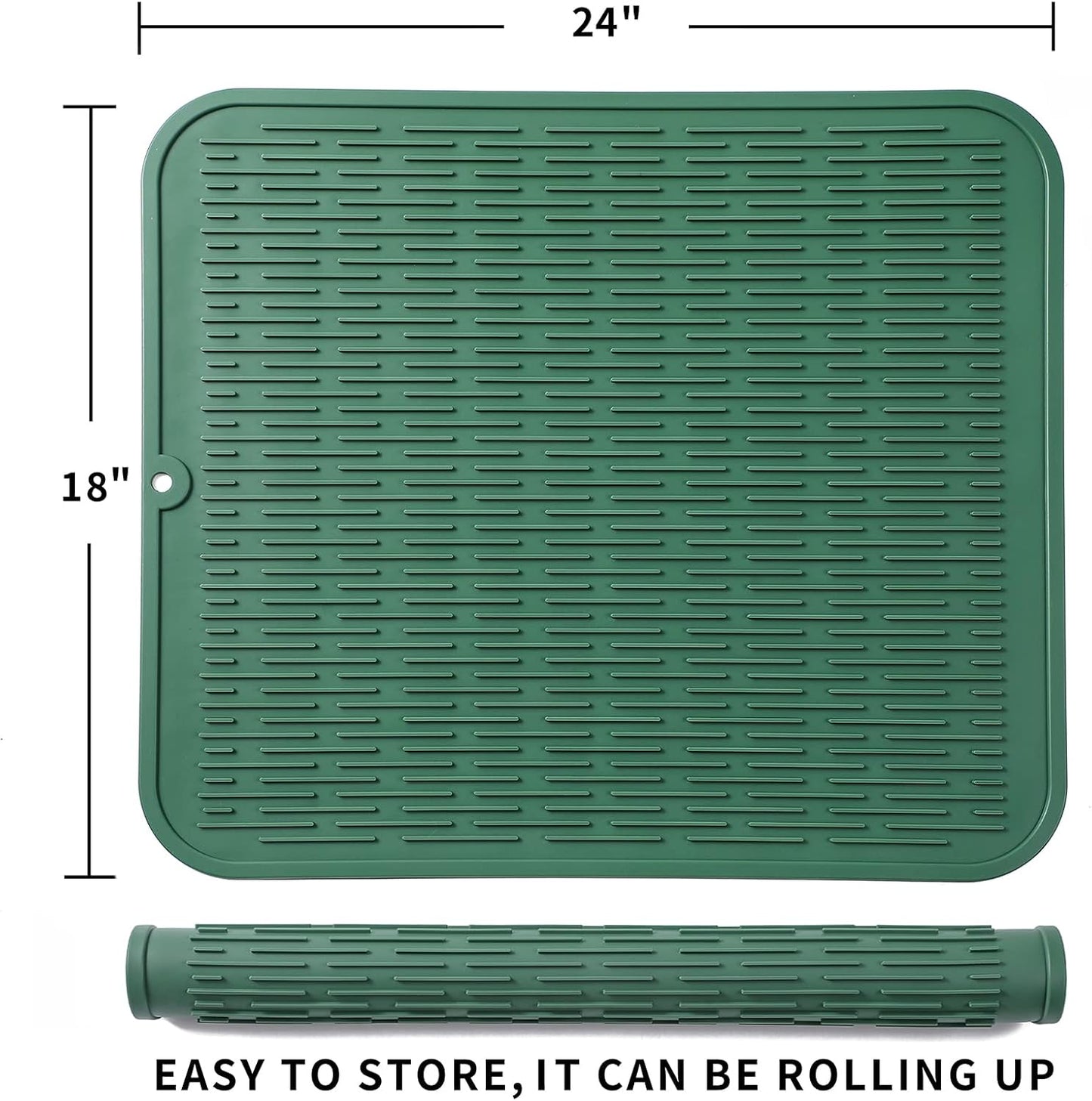 Silicone Dish Drying Mat for Multiple Usage,Easy clean,Eco-friendly,Heat-resistant Silicone Mat for Kitchen Counter or Sink,Refrigerator or Drawer Liner Green 2XL 24 inches x 18 inches