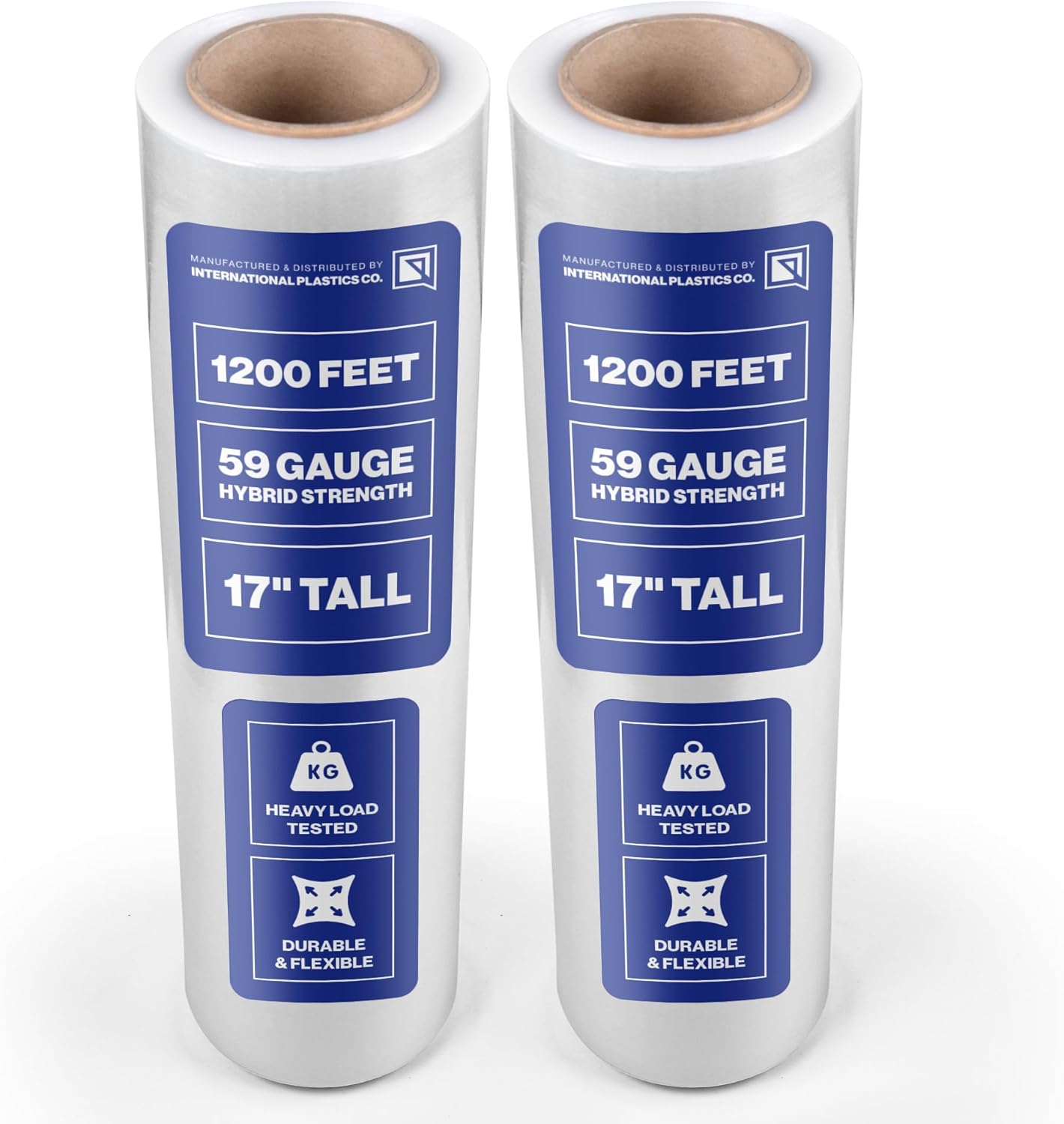 International Plastics Co. 17" Plastic Stretch Film Wrap 2 Pack 1200ft 500% Stretch Clear Cling Durable Adhering Packing Moving Packaging Heavy Duty Shrink