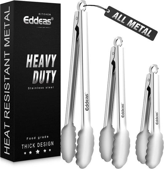 Tongs For Cooking - All Metal Heat Resistant 600 Degrees Kitchen Tongs, Stainless Steel Locking Tongs, For Food,Salad, BBQ, Grill, Dishwasher, Set of 3-7",9" & 12 inch