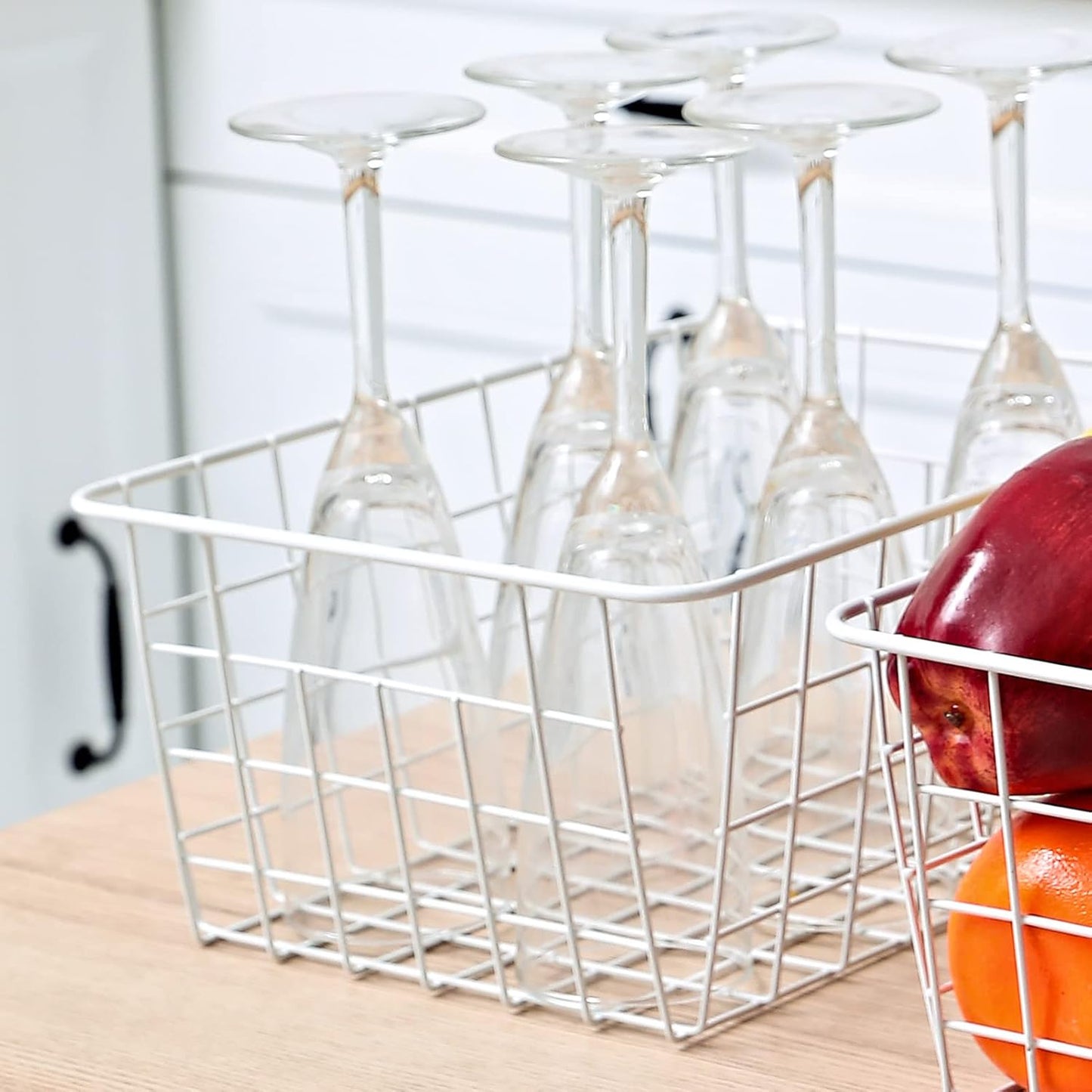 11" Upright Freezer Storage Baskets, White Wire Storage Bins Small Bakset for Freezer, Pantry, Bathroom Organizing, Set of 4