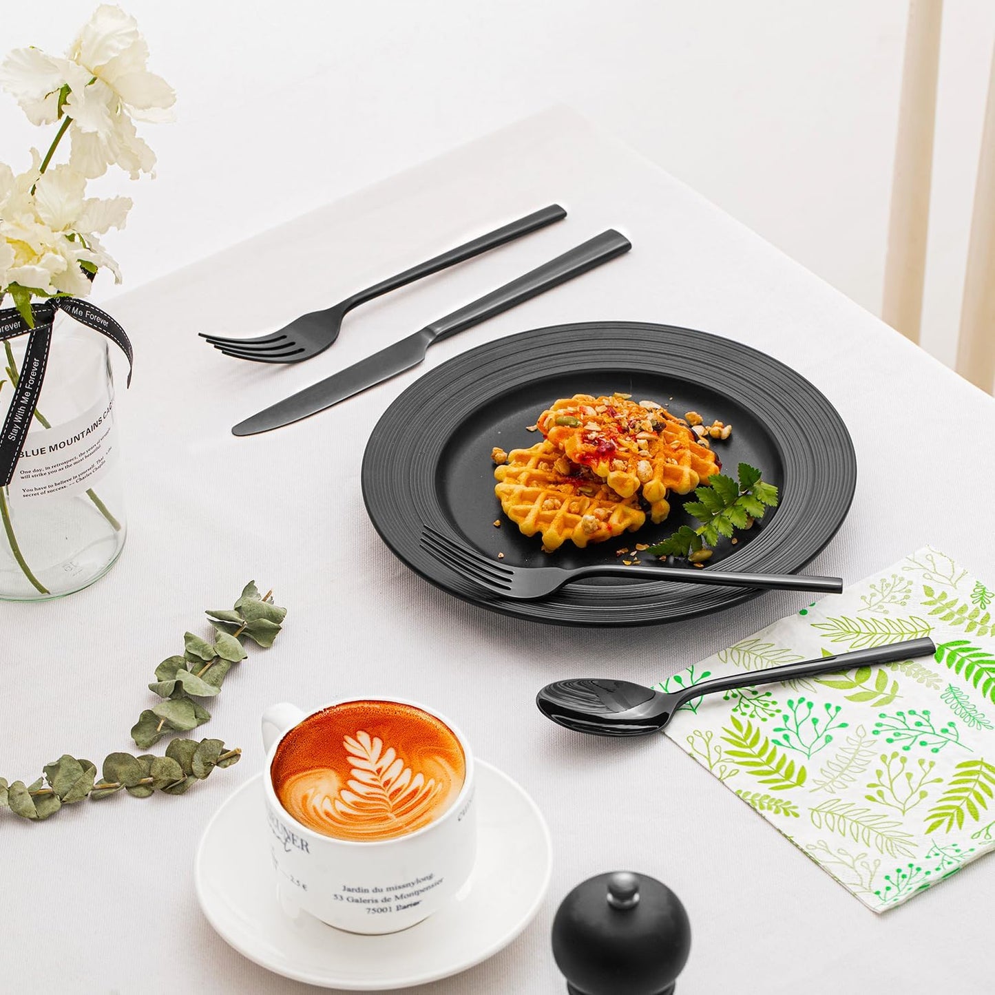 KINGSTONE Black Silverware Set, 40-Piece Forged Flatware Set Cutlery Set Premium Stainless Steel, Service for 8, for Kitchen, Home, Wedding, Party, Mirror Polished and Dishwasher Safe