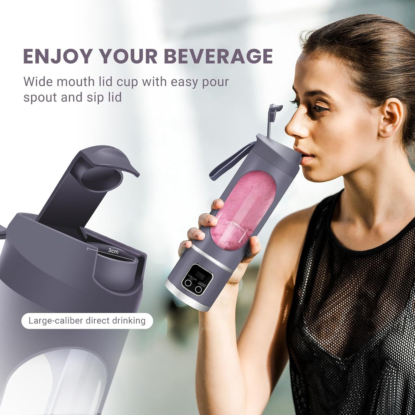 Portable Personal Electric USB Juicer，500ML Mini Blender Portable Blender For Shakes and Smoothies juice，12 Blades Great for Mixing，Compact、Convenient and Versatile (Purple)