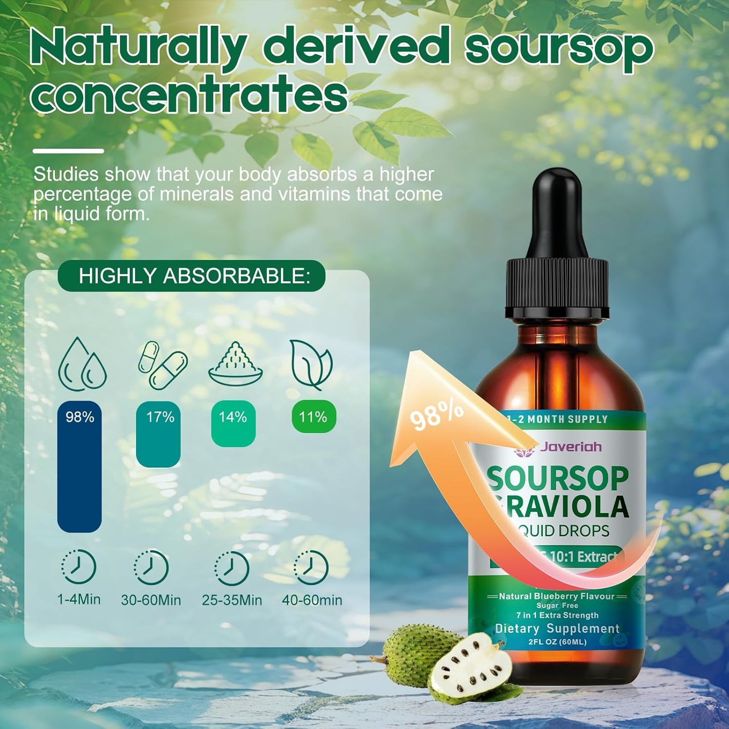 2 Pack Soursop Graviola Leaf Extract Liquid Drops Supplement with Irish Sea Moss & Turmeric for Cellular Support, Immune System Boost, Liver Health, Soursop Bitters Liquid 60-Day Supply 4 FL OZ