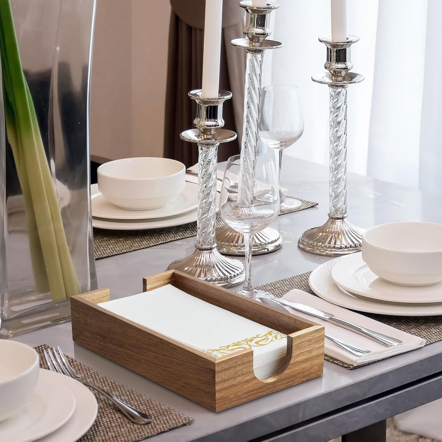 Napkin Holder for Bathroom, Acacia Wooden Guest Towel Holder Tray for Bathroom, Disposable Paper Hand Towel Holder for Bathroom Accessories, Dinner Napkin Holder for Kitchen Table Party