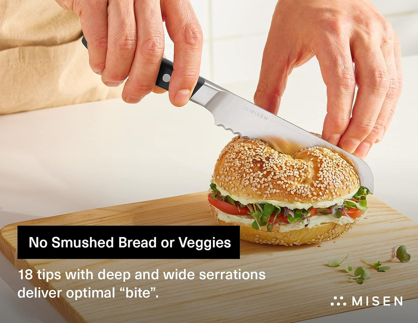 Misen Serrated Bread Knife – High-Carbon Japanese AUS8 Steel – Effortless Slicing of Bread, Pastries, and Fruits – Razor-Sharp Edge and Durable Blade with Ergonomic Handle - 5", Black