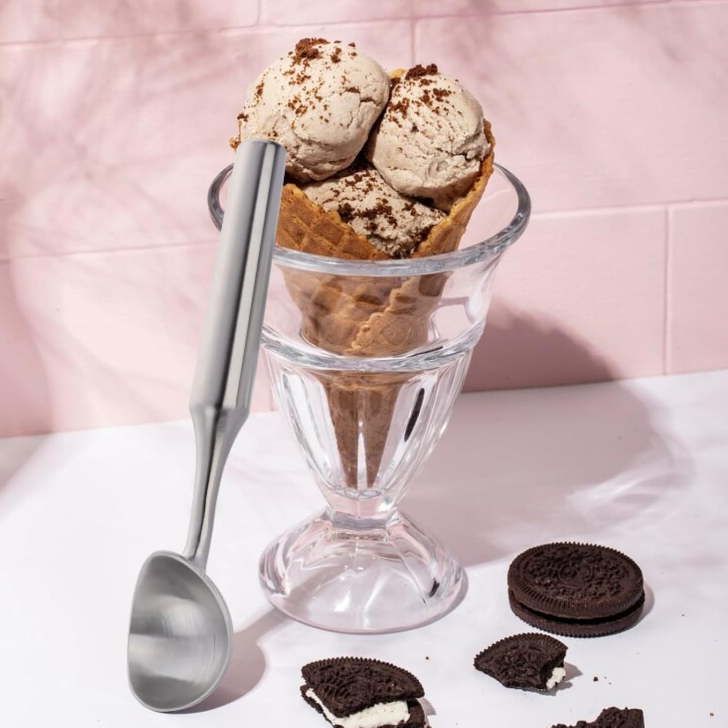 Homaisson Ice Cream Scooper Stainless Steel, Long-Handle Ice Cream Scoop, Ergonomic Design, Easy Release with Non-Stick Surface, Dishwasher Safe