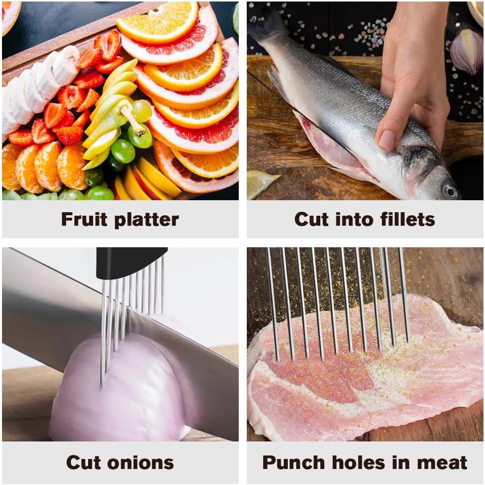 Stainless Steel Onion Slice Holder, 2025 New Tomato Cutter, Multi-Purpose Vegetable Slicer for Kitchen, Durable Food Chopper Kitchen Chopper Slicing Assistant Tool (A-2Pcs)