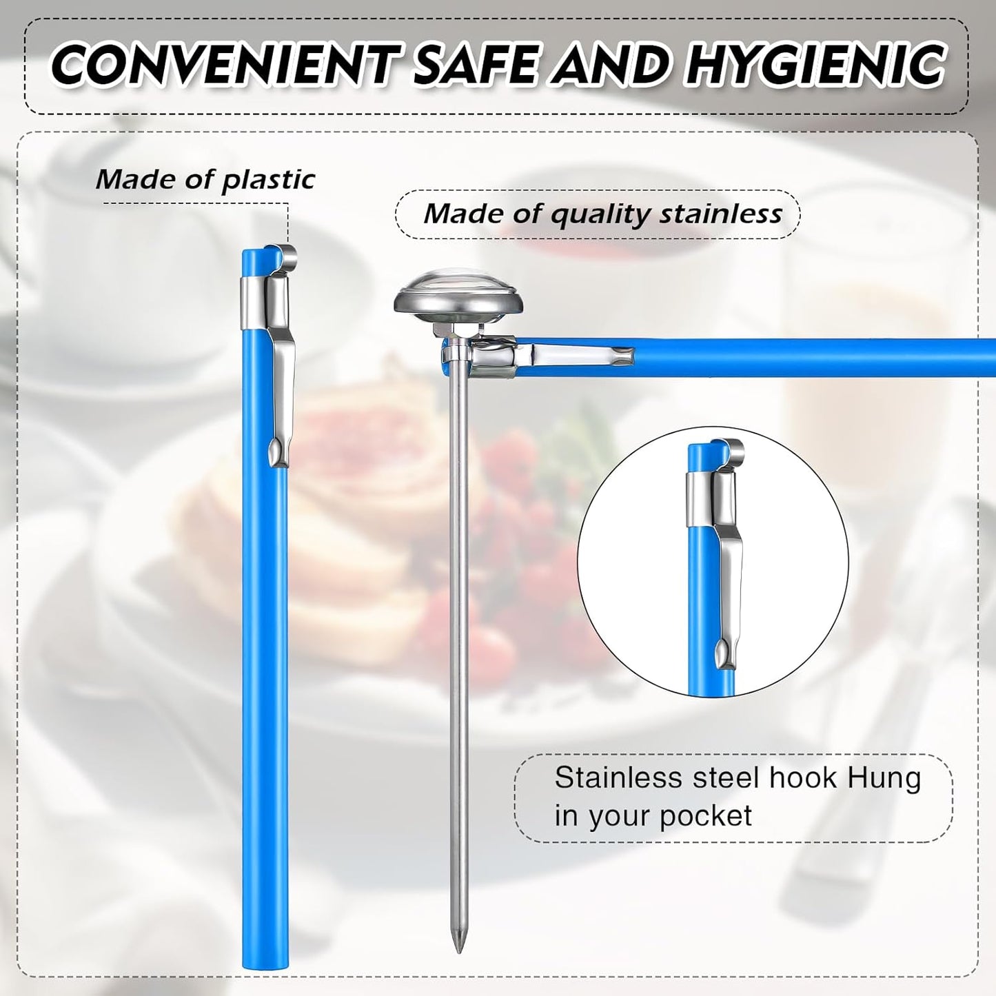 Xuhal 6 Pcs Stainless Steel Kitchen Thermometers with 5 Inch Long Stem 1 Inch Dial Milk Frothing Food Thermometer for Oven Probe Meat Grill BBQ Cooking Chocolate Water (Blue)