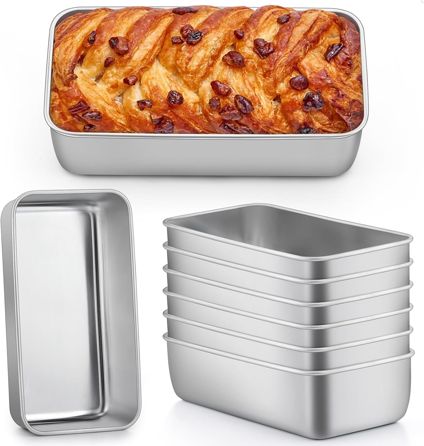 P&P CHEF Loaf Pan Set, 9 x 5 Inch Bread Pans, Stainless Steel Loaf Toast Baking Pans For Bread Meatloaf Lasagna Cake, Healthy & Non Toxic, Oven & Dishwasher Safe,(Silver, 8Pcs)