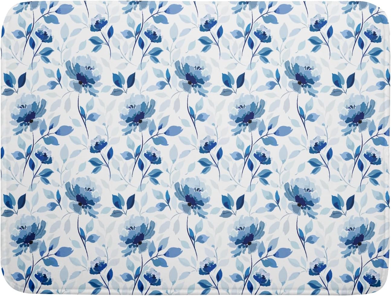 Blue Floral Dish Drying Mat 18x24 inch Flower Leaves Dish Rack Pad Microfiber Washable Dishes Drainer Pad Kitchen Countertop Accessories