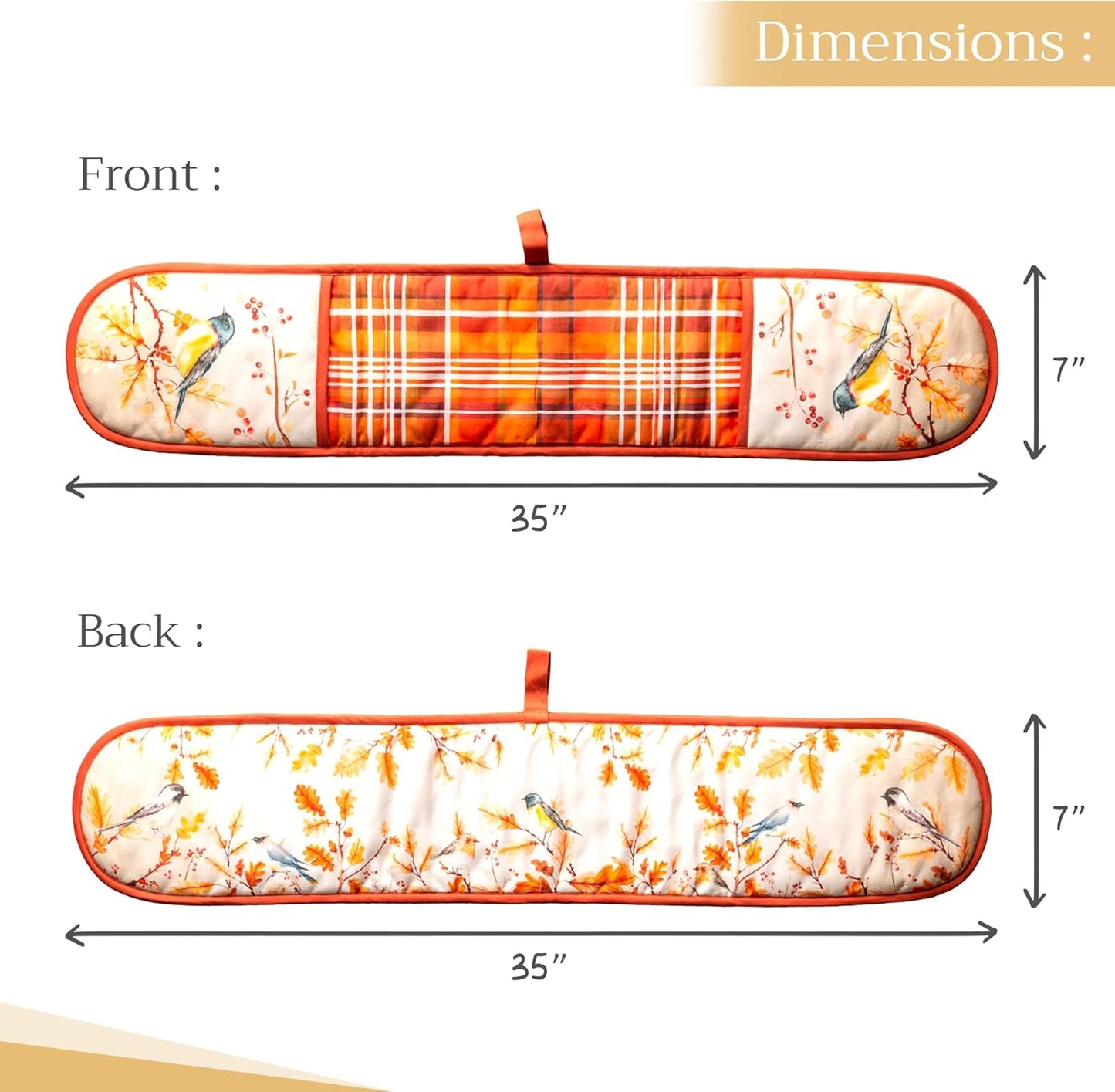 Maison d' Hermine Double Oven Mitt 100% Cotton Heat Resistant Cooking Gloves with Loop, Baking Barbeque, Handling Hot Pan, Oak Leaves - Thanksgiving/Christmas (7 Inch x 35 Inch)