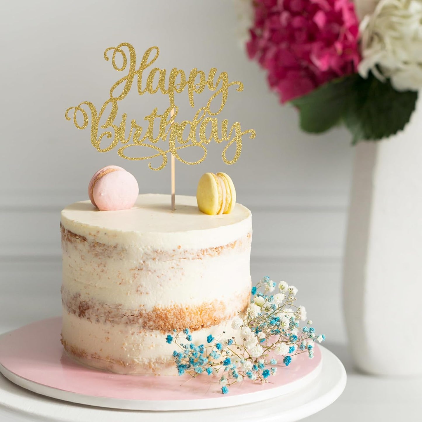 Happy Birthday Cake Toppers 9 Inch Glitter Happy Birthday Cake Pick for Birthday Anniversary Theme Party Cake Decorations Supplies - Champagne Gold