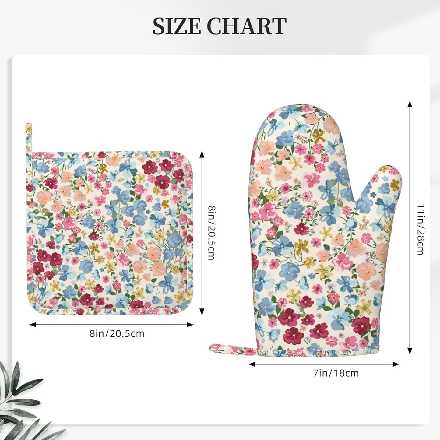 Wild Flowers Floral Meadow Oven Mitts and Pot Holders Set of 4 Silicone Kitchen Mitten Gloves and Non-Slip Potholders Set Heat Resistant Oven Gloves Hot Holders for Kitchen