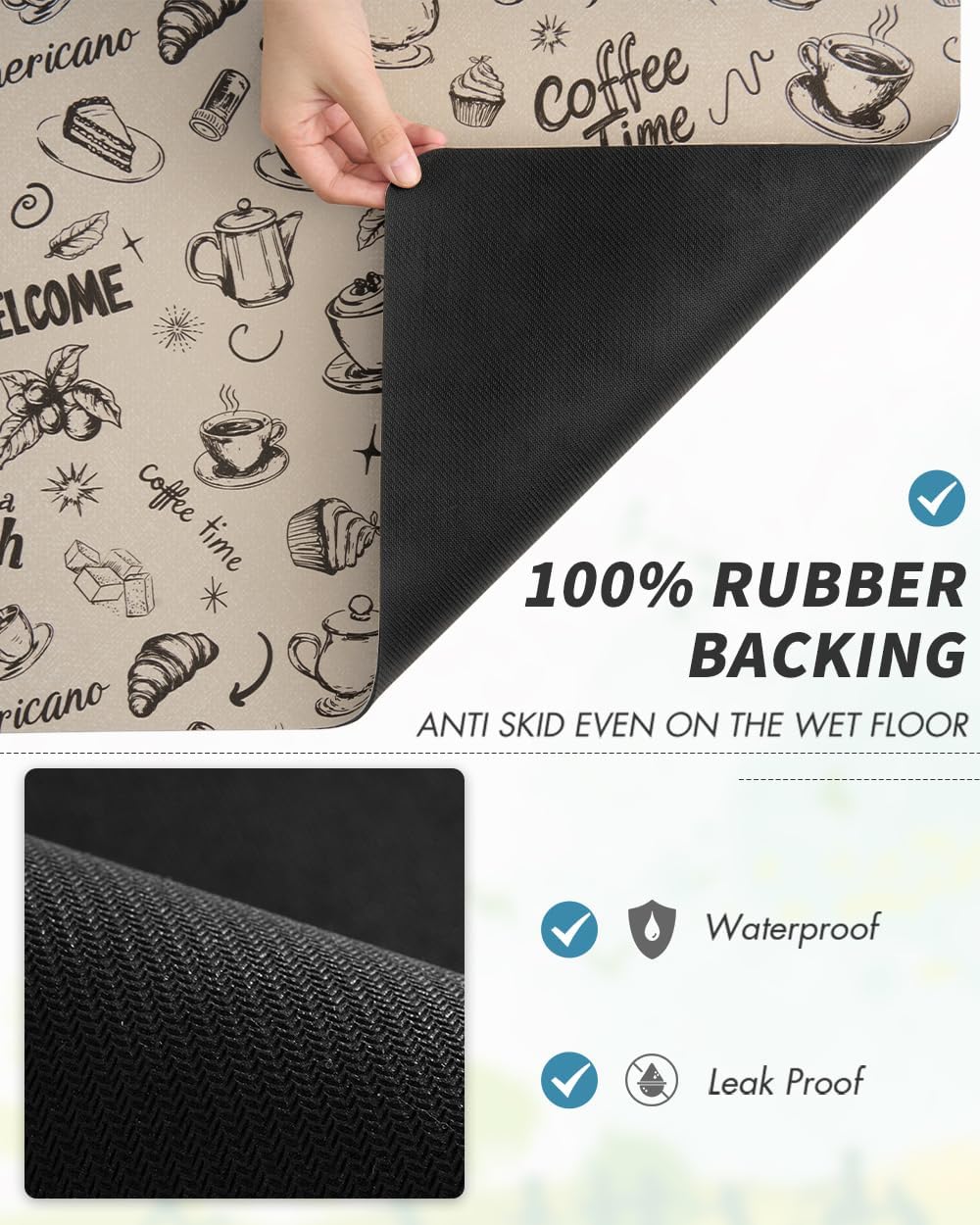 AMOAMI Coffee Mat Hide Stain Rubber Backed Absorbent Dish Drying Mat for Kitchen Counter - Fits Under Coffee Maker & Espresso Machine (17X31.5, MILK TEA)