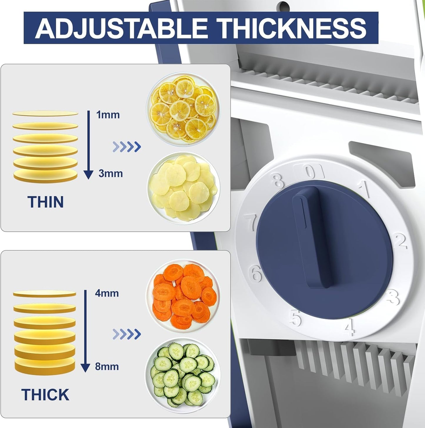 Safe Mandoline Slicer and Vegetable Chopper, Multi Potato Slicer for Kitchen, 4 Modes 100+ Presets Thickness Adjustable,(Blue)