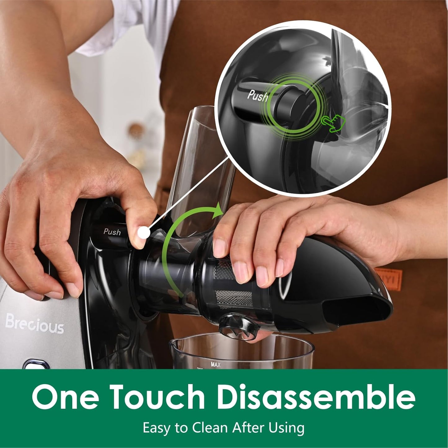 Slow Masticating Juicer,Brecious Cold Press Juicers with 2 Speed Modes & Quiet Motor,Juicers Machines Vegetable and Fruit with Reverse Function,Celery Juicer,BPA-Free,Easy to Clean (Silver)