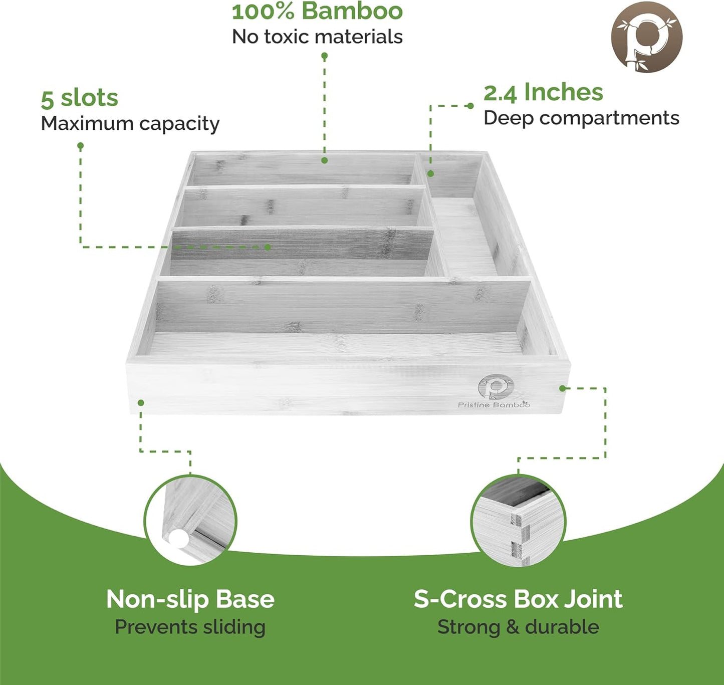 Kitchen Drawer Organizer - Drawer Utensil Organizer and Cutlery Tray - Flatware and Silverware Holder (5-Slots, White)