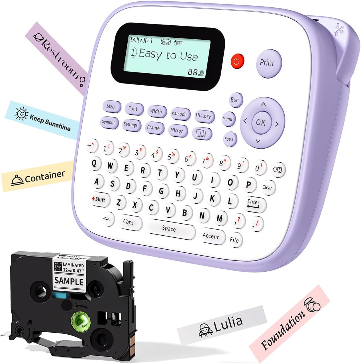 Label Maker Machine with-Tape Waterproof, Purple Desktop Label Maker for Teachers Kids Classroom, Portable Labeler with Multiple Symbols &Fonts for Home Office School Use, D210S