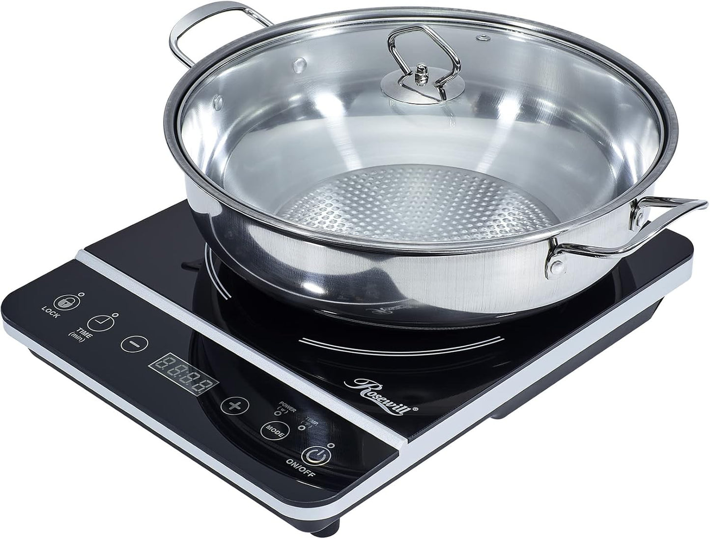 Rosewill Induction Cooker 1800 Watt, Induction Cooktop, Electric Burner with Stainless Steel Pot 10" 3.5 QT 18-8, RHAI-13001