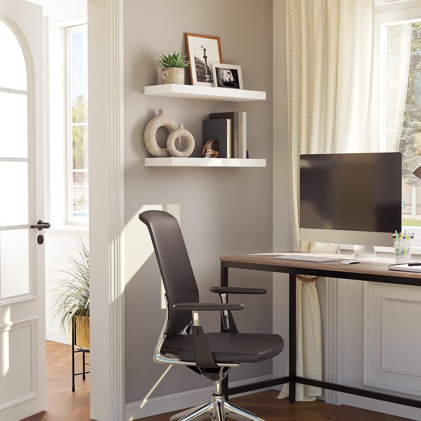 HOOBRO Floating Shelves for Wall, Wall Mounted Shelf Set of 2, 23.6" Hanging Shelf with Invisible Brackets, for Wall in Bathroom, Bedroom, Toilet, Kitchen, Living Room, Office, White WT60BJ01