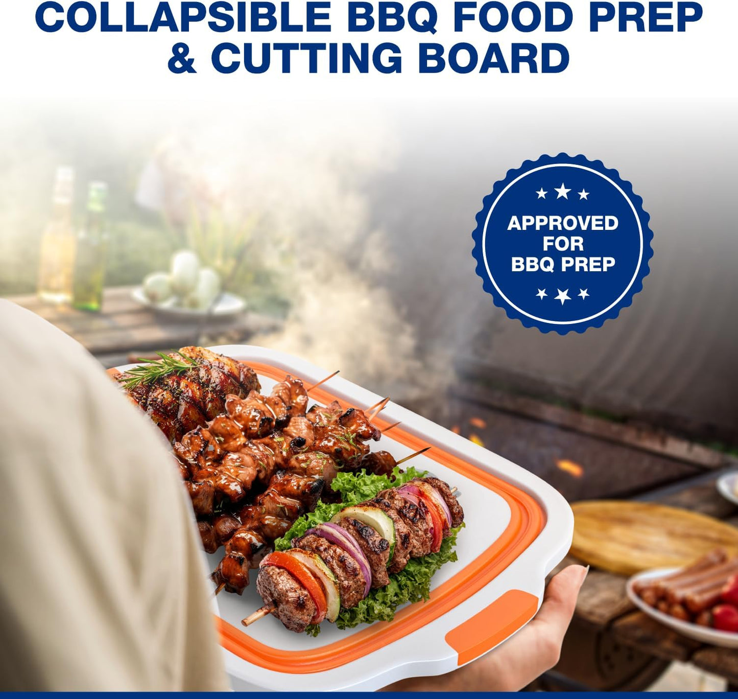 2-Pack XL Collapsible BBQ Prep Tub with Built-In Cutting Board, Lid & Strainer – Marinate, Drain & Prep – Large Food-Safe Container – Perfect for Grilling, Smoking & Outdoor Cooking