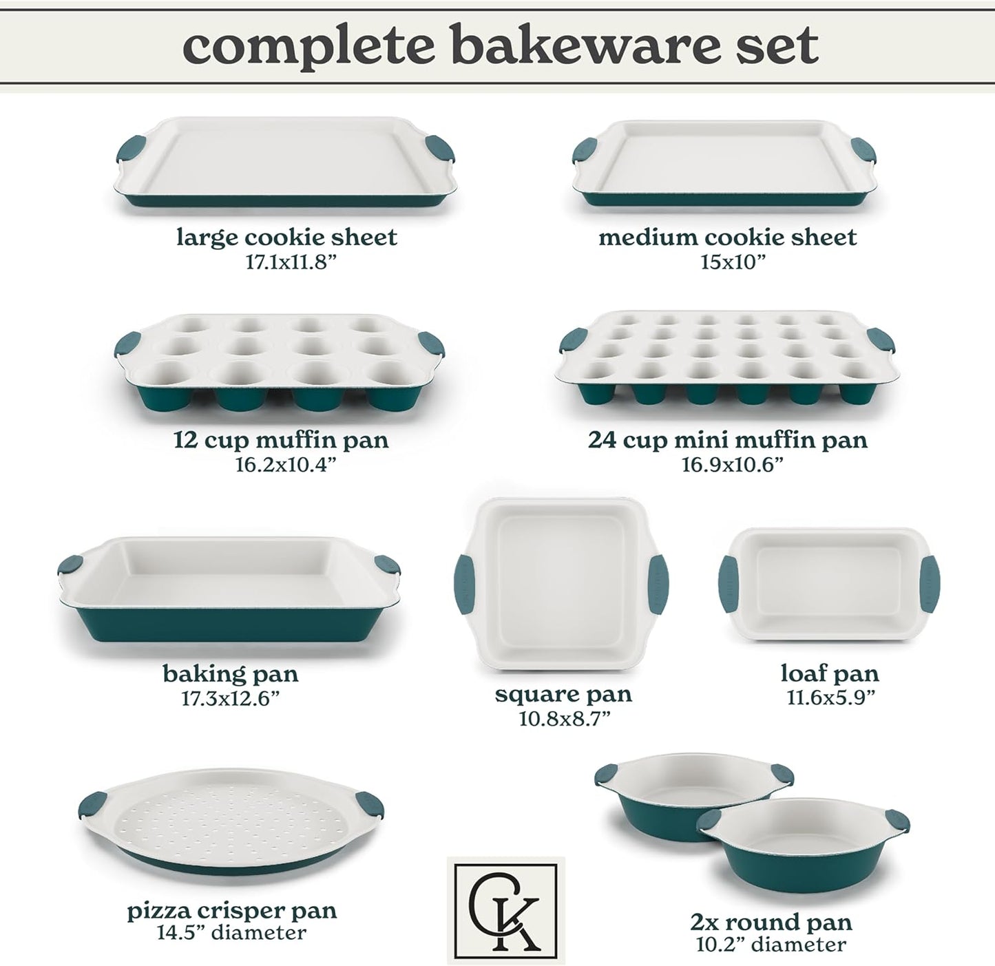 Country Kitchen Nonstick Stackable Bakeware Set - Heavy Duty, Durable, Easy Release Baking Set, Sage, 10 Pcs