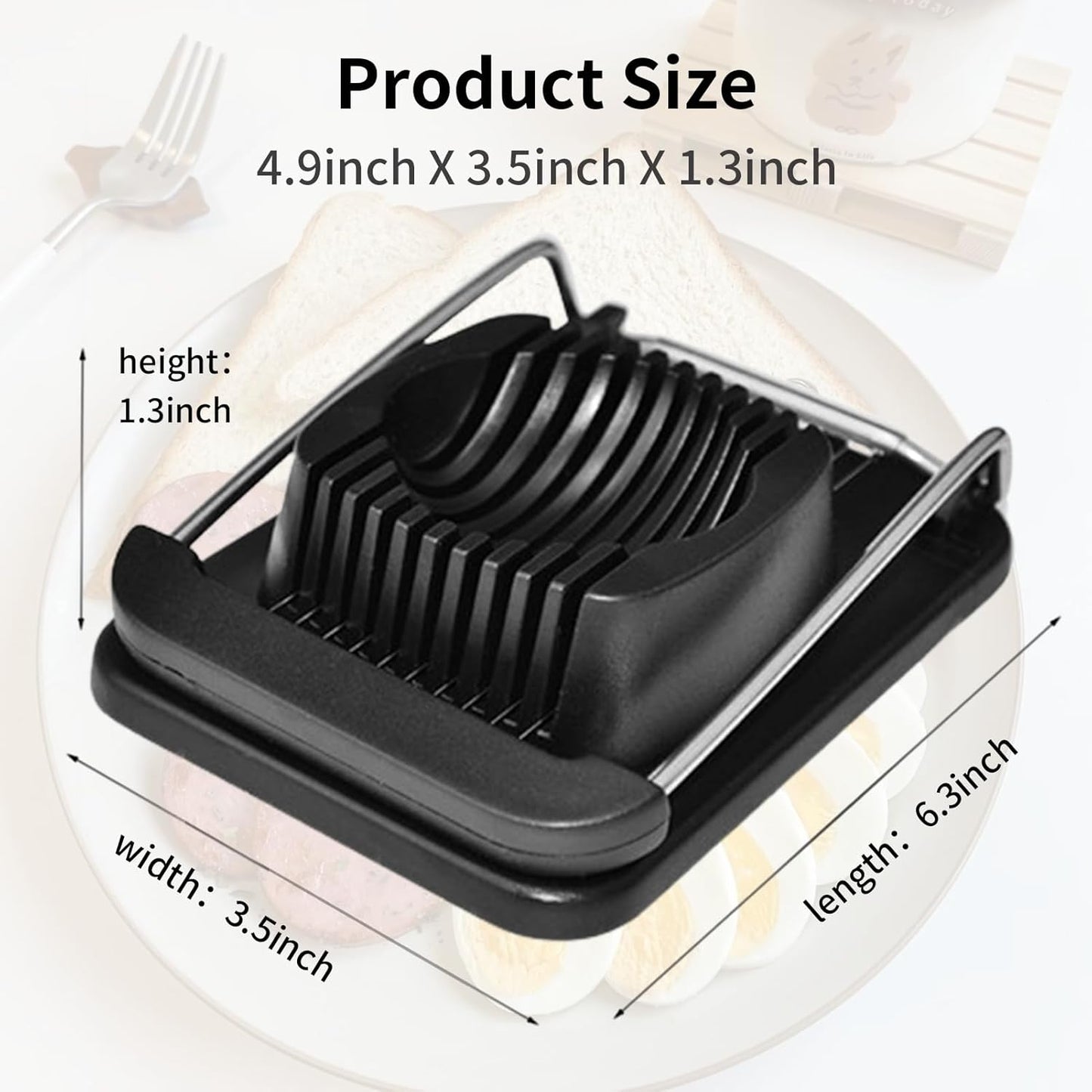 Egg Slicer for Hard Boiled Eggs, Stainless Steel Wire, Heavy Duty Strawberry Egg Cutter for Hard Boiled Eggs, Kitchen Slicer for Eggs Fruit Spam, Black