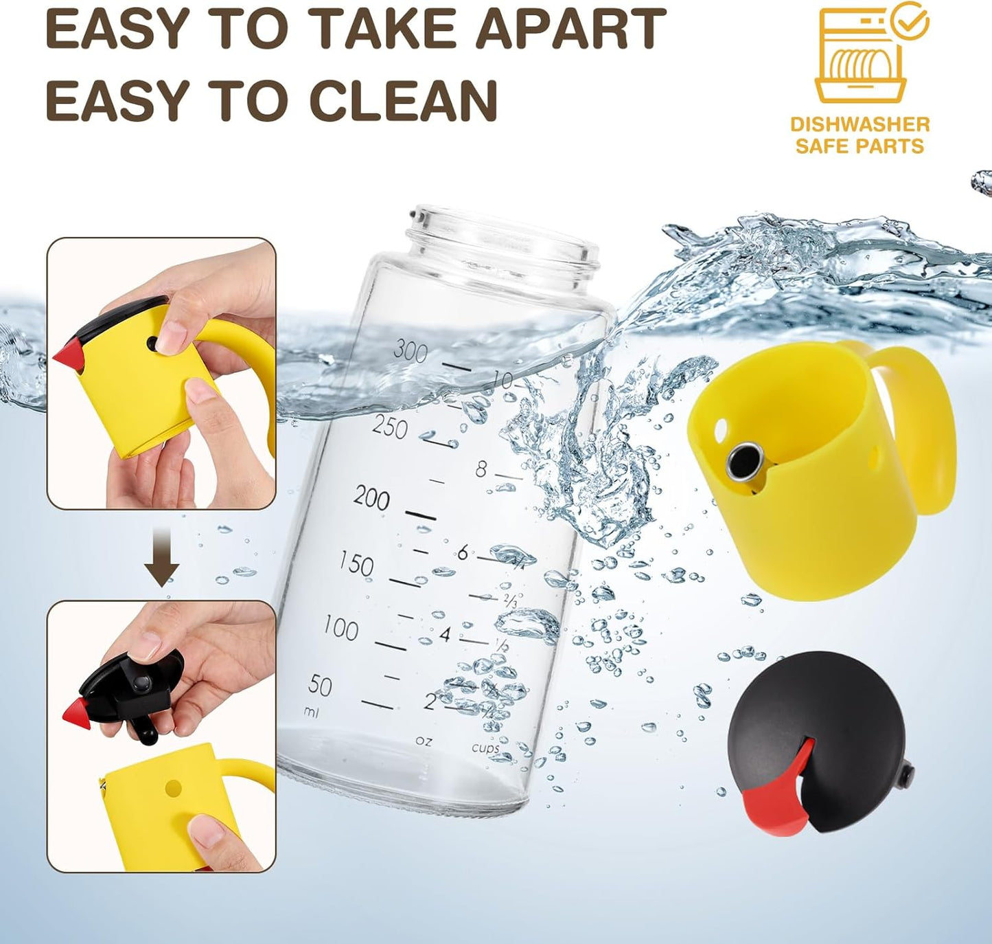 Vucchini Olive Oil Dispenser Bottle for Kitchen Auto Flip Vinegar Dispenser-Leakproof Soy Sauce Dispenser Glass Cruet, Non-Drip Spout Cooking Dispenser (Set of 2,10 oz)