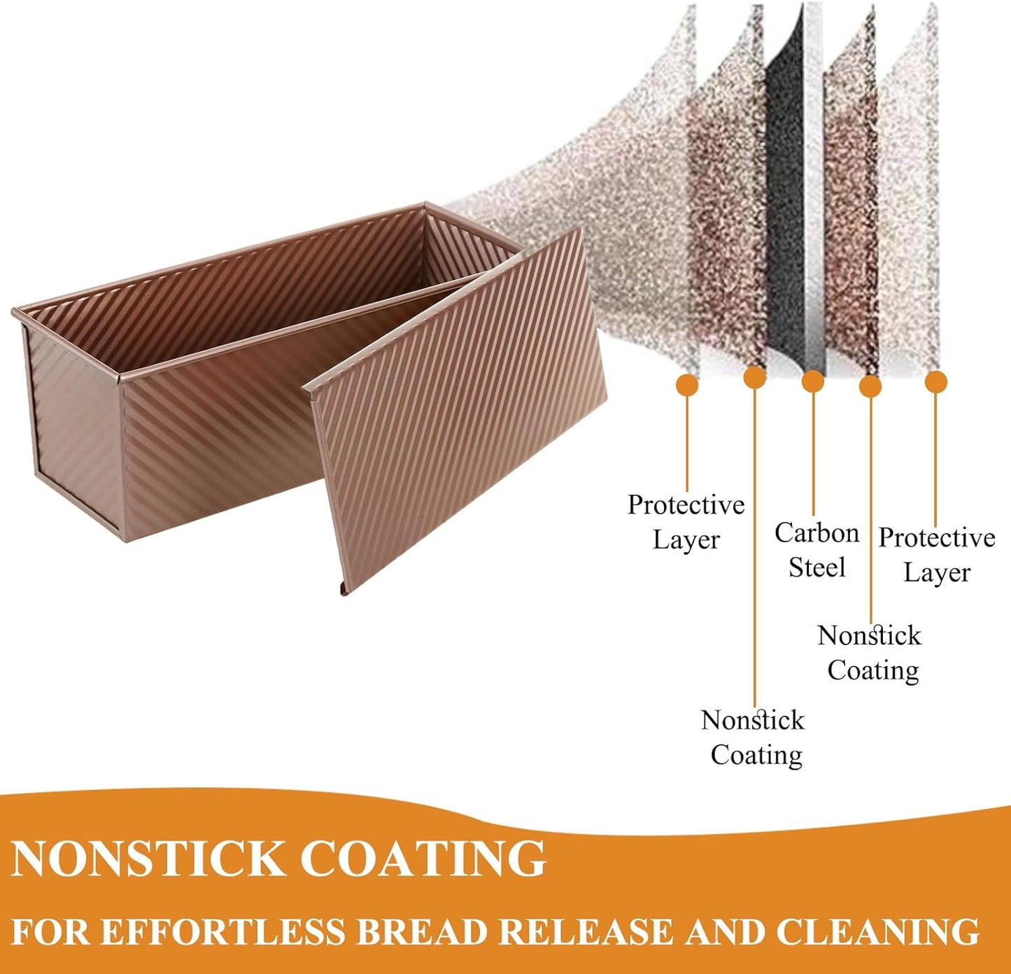 SS&CC Pullman Loaf Pan with Lid 13x4 | 2.2lb Carbon Steel Bread Pan for Homemade Sourdough & Sandwich Bread | Nonstick Bakeware, Heavy Duty & Easy Clean (Gold, 2.2lb)