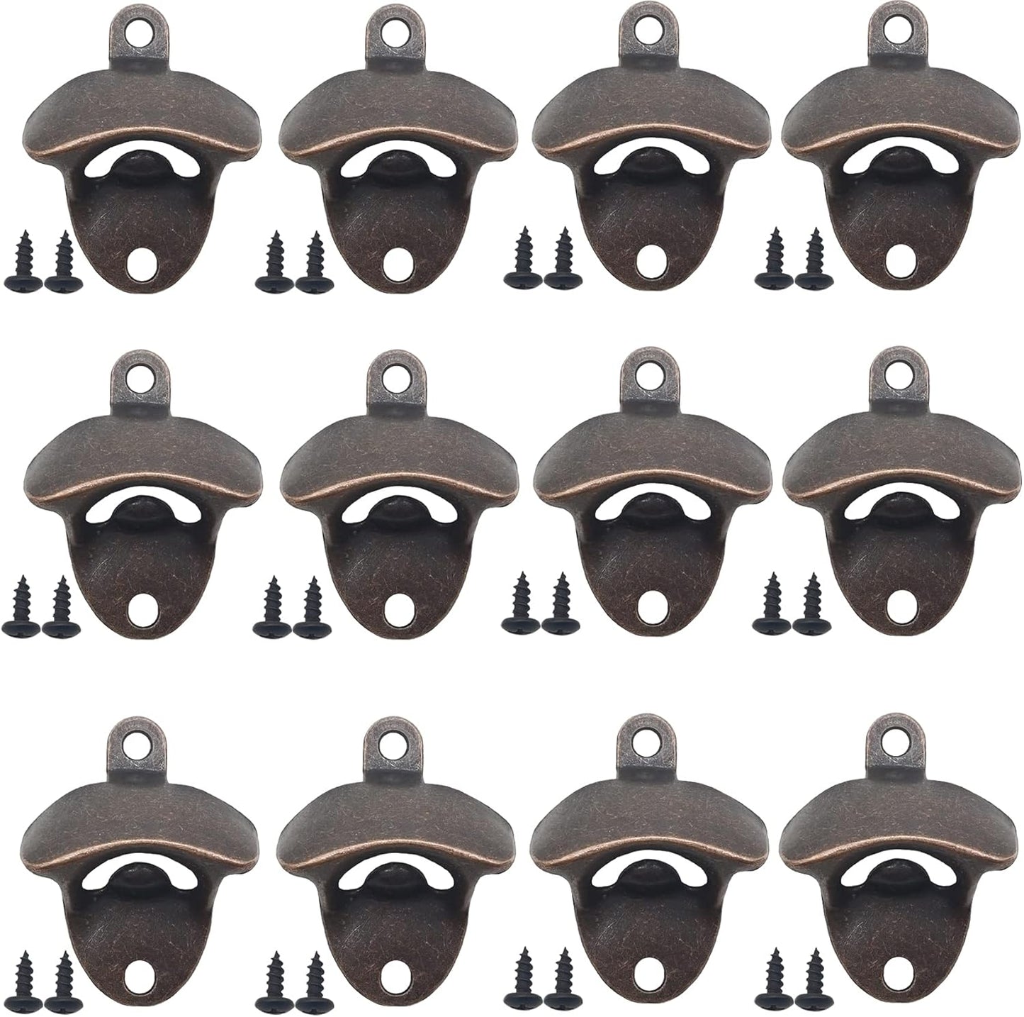 TIHOOD 12PCS Wall Mounted Bottle Opener Vintage Beer Bottle Opener Suitable for Bars KTV Hotels Homes（Red Bronze）