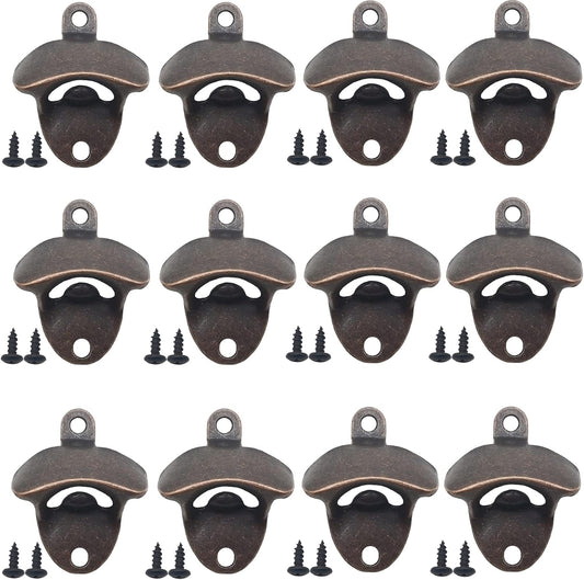TIHOOD 12PCS Wall Mounted Bottle Opener Vintage Beer Bottle Opener Suitable for Bars KTV Hotels Homes（Red Bronze）