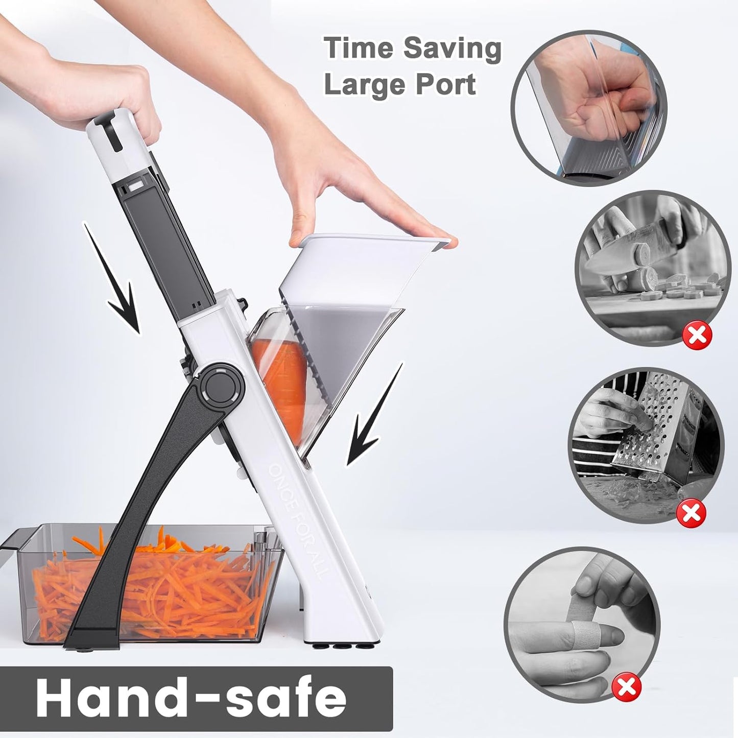 Upgrade Safe Mandoline Slicer for Kitchen, Vegetable Chopper Slicer, Potato Slicer Thickness Adjuster, French Fry Cutter, Veggie Onion Dicer Faster Kitchen Mandolin for Meal Prep (White)